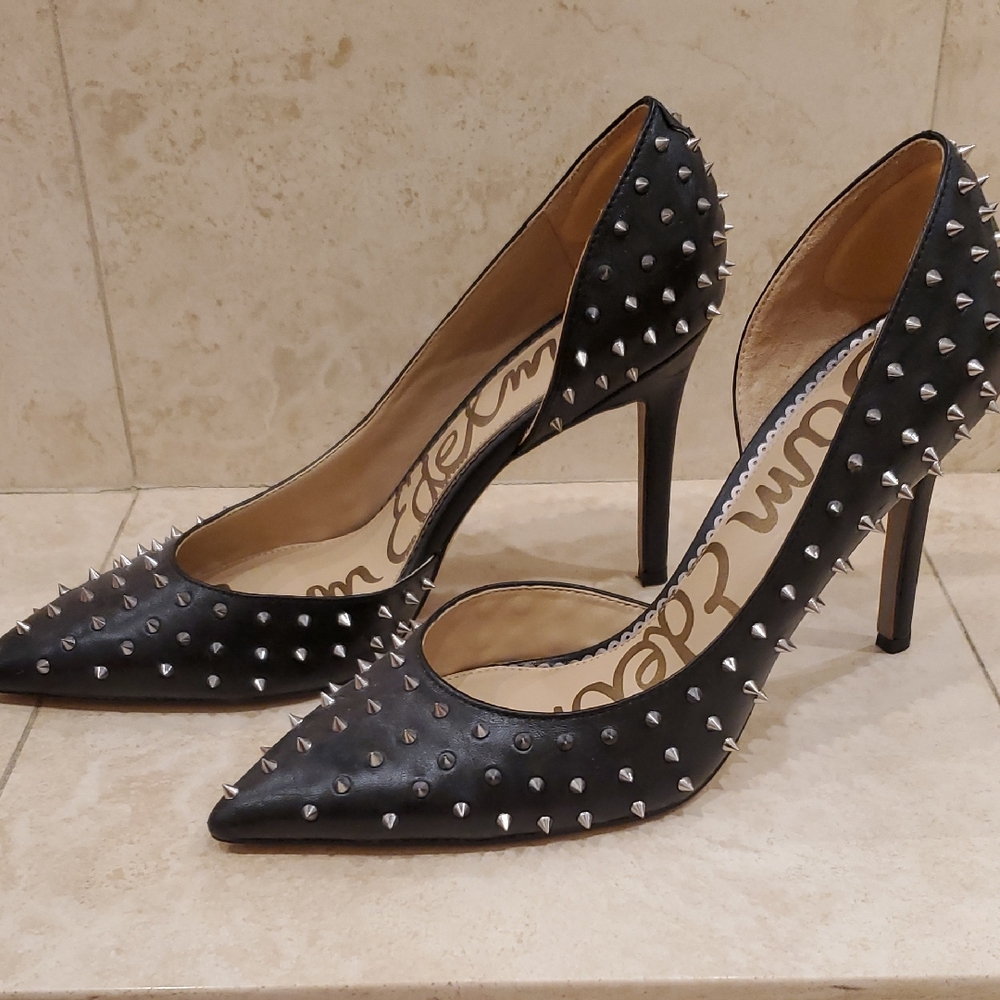 Sam Edelman Black Spike-Stud Pointed Toe Stilettos